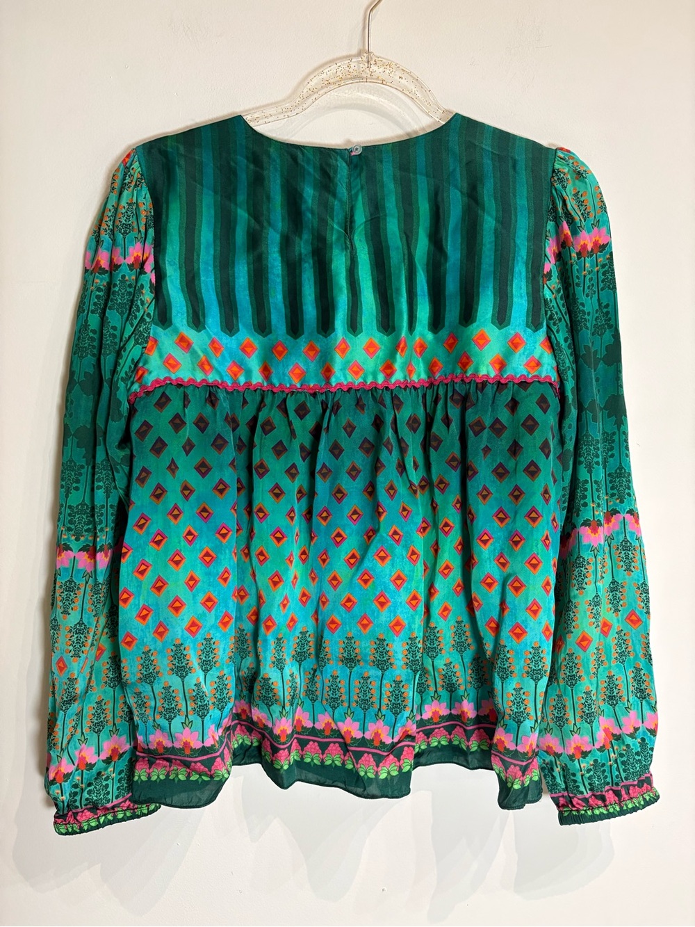 Anthropologie Siddhartha Bansal Lahiri Blouse in Green Motif Size Small - Picture 6 of 9